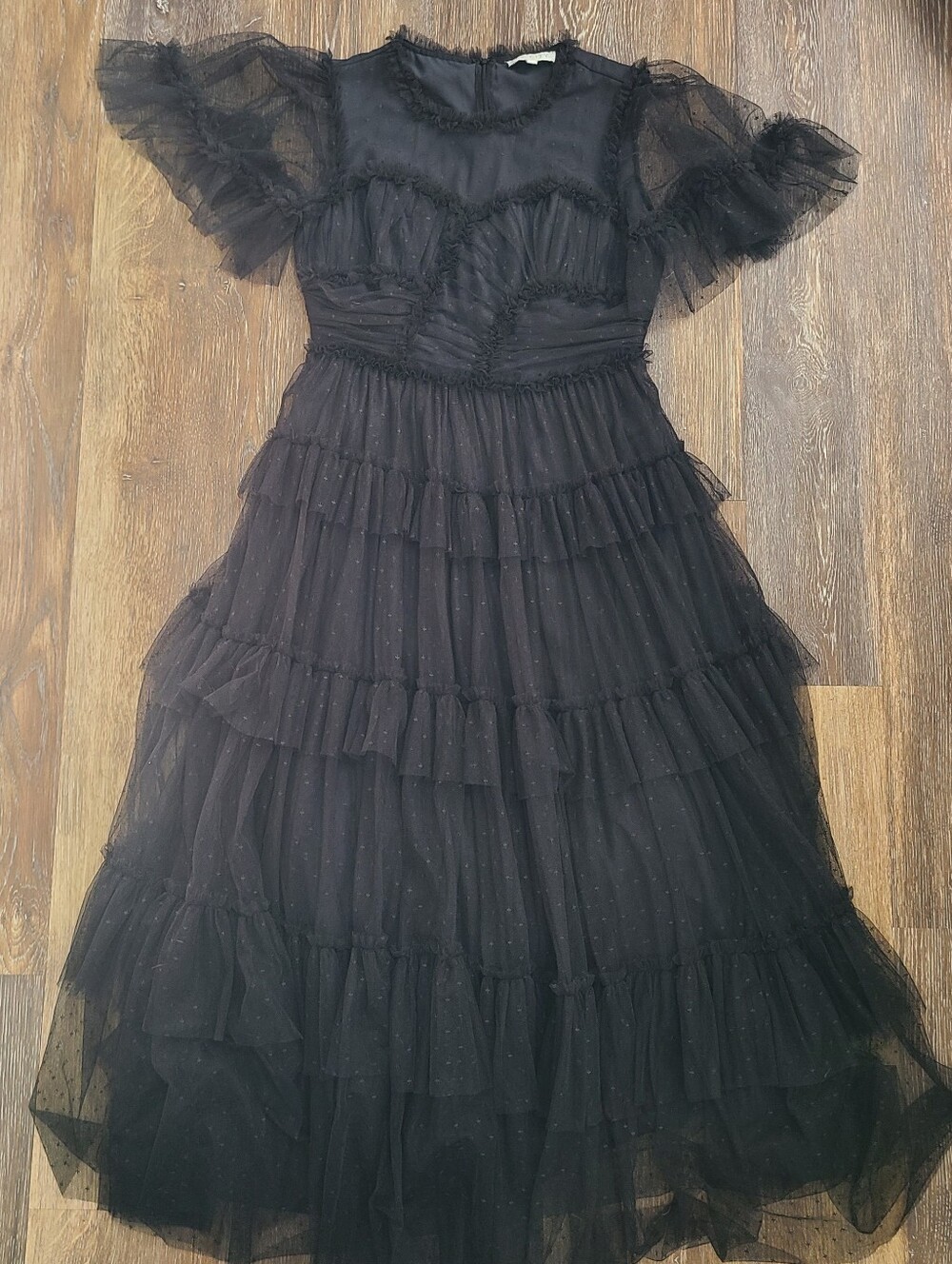 Ivy City Black Tiered Lace Dress Womens Size Large